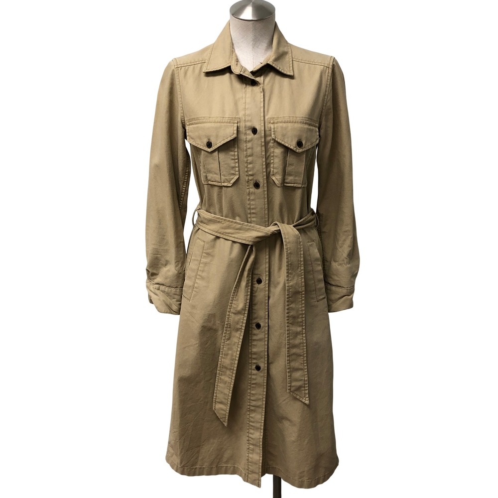 GAP Utility Trench Shirtdress Womens XS Tan Long Sleeve Belted Cotton Safari